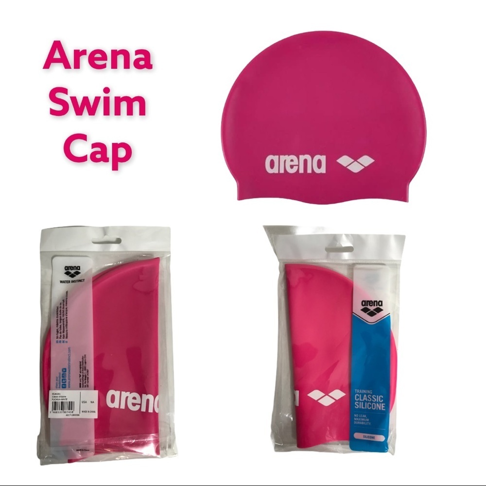 New Arena Fuchsia & White Silicone Swim Cap